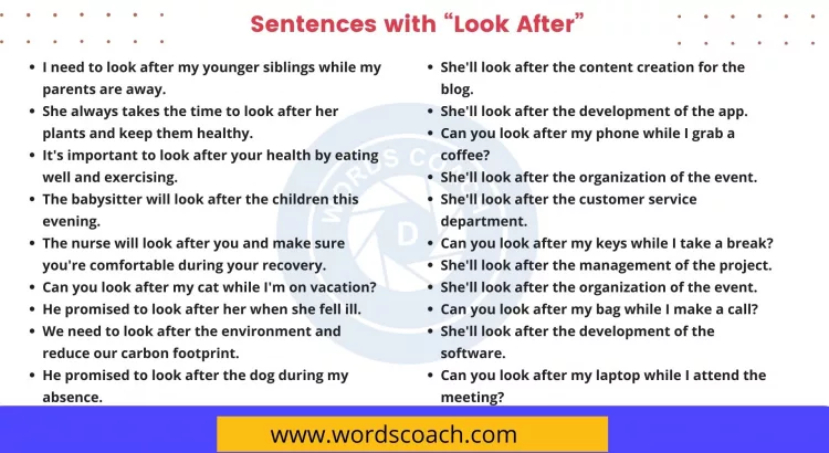 Sentences with Look After - wordscoach.com