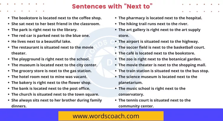 Sentences with Next to - wordscoach.com