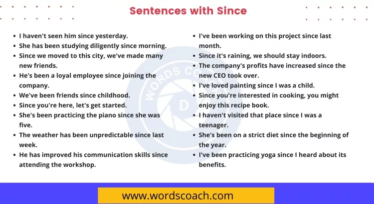 Sentences with Since - wordscoach.com