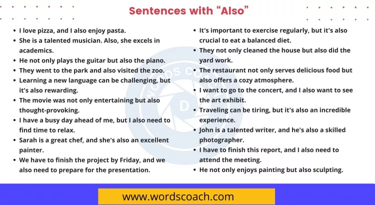 Sentences with Also - wordscoach.com