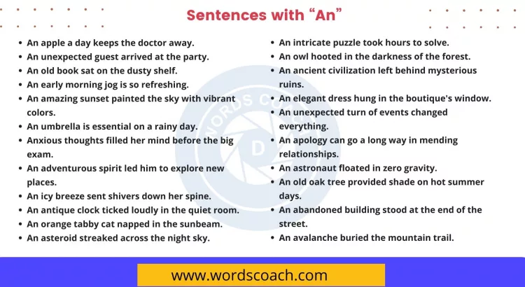 Sentences with An - wordscoach.com