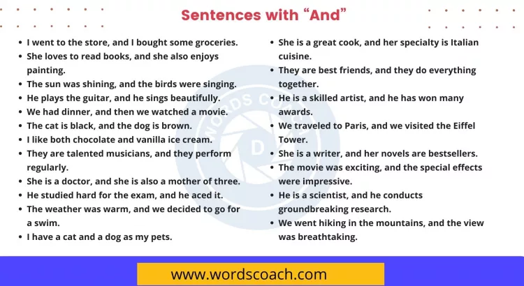 Sentences with And - wordscoach.com