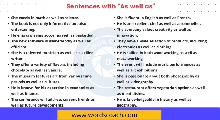 Sentences with As well as - wordscoach.com