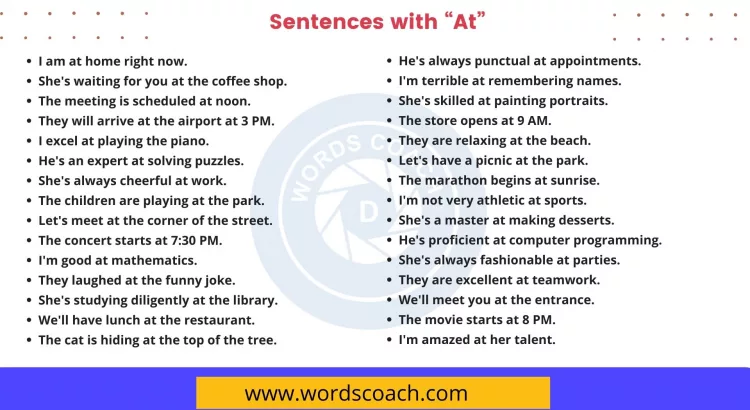 Sentences with At - wordscoach.com