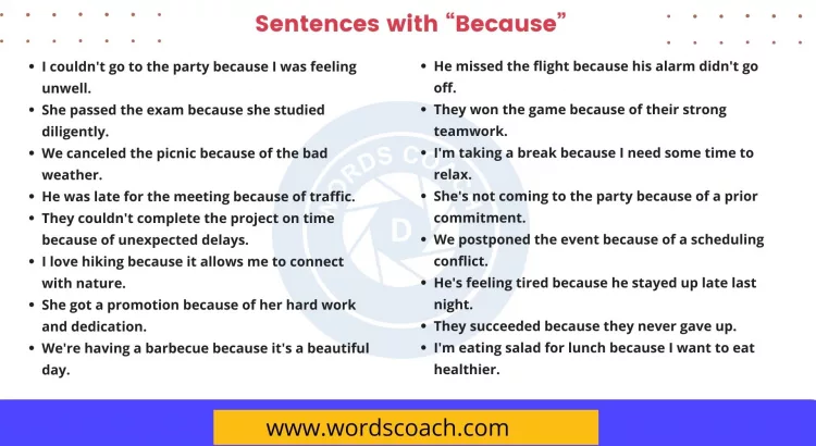 Sentences with Because - wordscoach.com