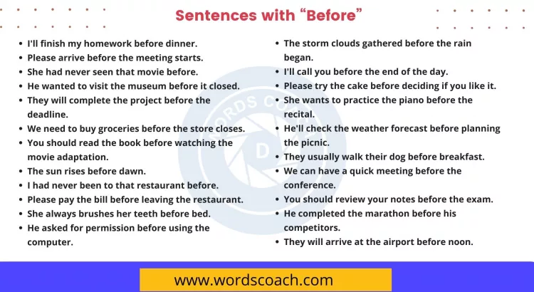 Sentences with Before - wordscoach.com