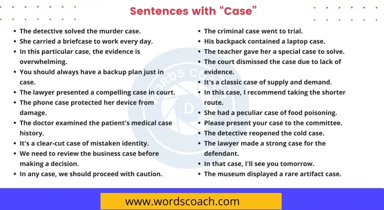 Sentences with Case - wordscoach.com