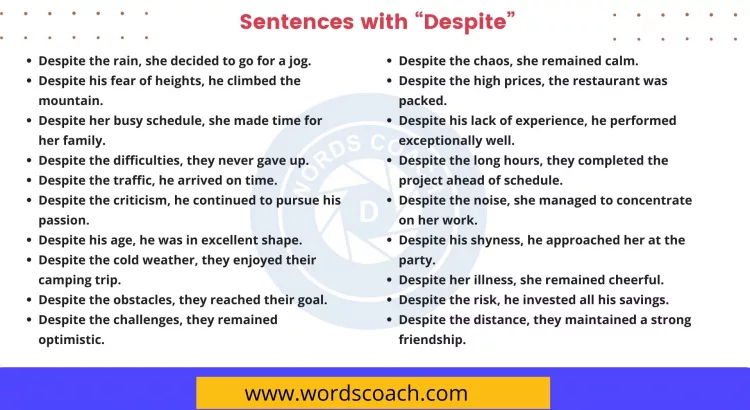 Sentences with Despite - wordscoach.com