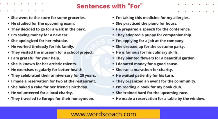 Sentences with For - wordscoach.com