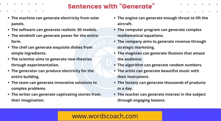 Sentences with Generate - wordscoach.com