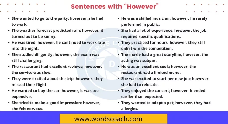 Sentences with However - wordscoach.com