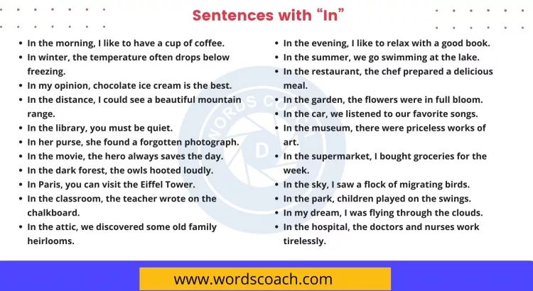 Sentences with In - wordscoach.com