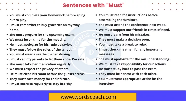 Sentences with Must - wordscoach.com