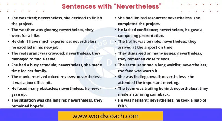 Sentences with Nevertheless - wordscoach.com