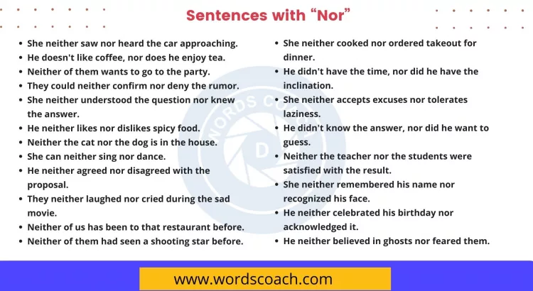 Sentences with Nor - wordscoach.com