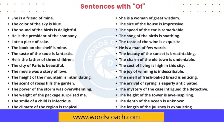 Sentences with of - wordscoach.com