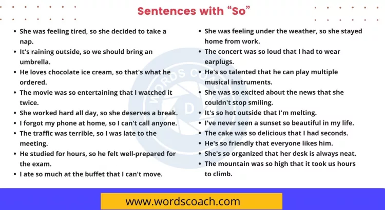 Sentences with So - wordscoach.com