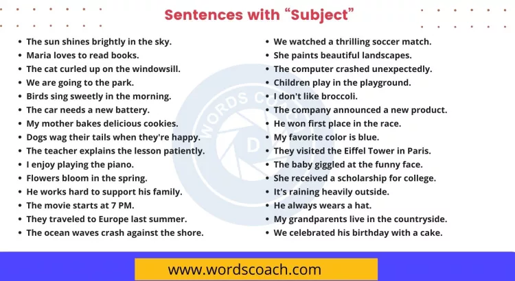 Sentences with Subject - wordscoach.com