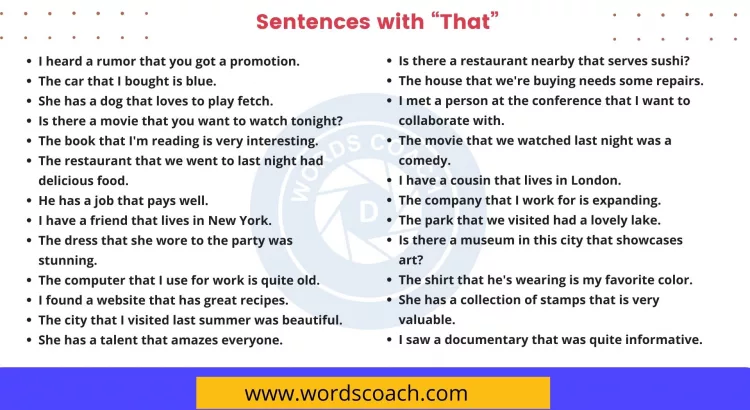 Sentences with That - wordscoach.com