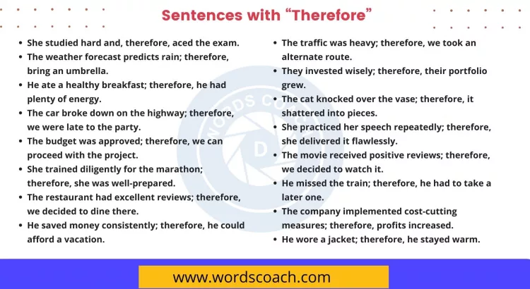 Sentences with Therefore - wordscoach.com