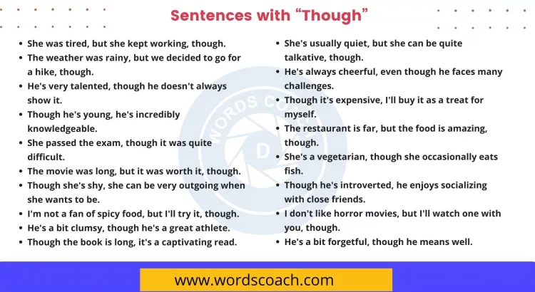 Sentences with Though - wordscoach.com