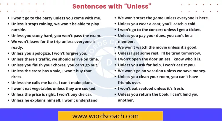 Sentences with Unless - wordscoach.com