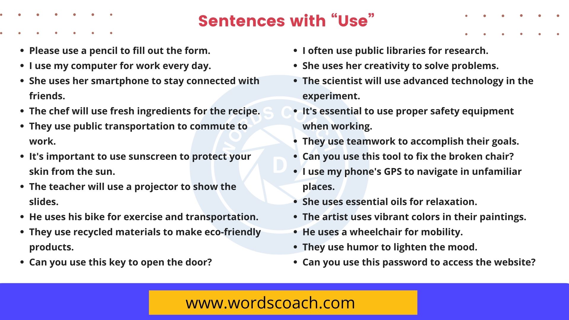 200+ Sentences with Use - Word Coach