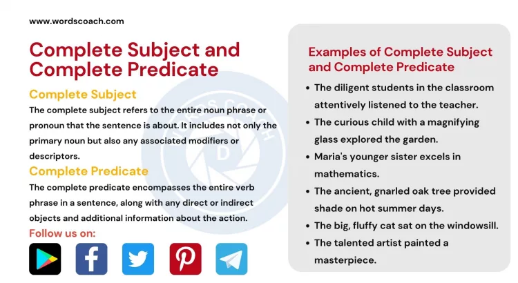 Complete Subject and Complete Predicate - wordscoach.com