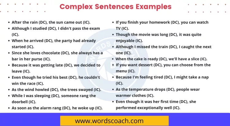 Complex Sentences Examples - wordscoach.com