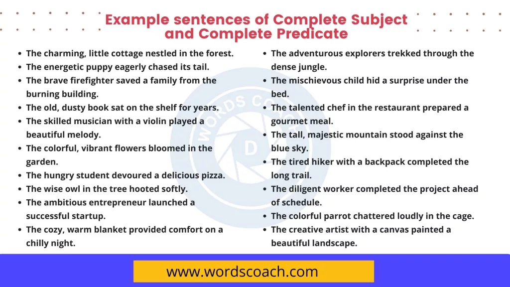 Example sentences of Complete Subject and Complete Predicate - wordscoach.com