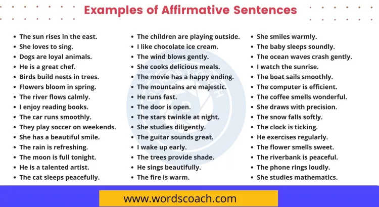 Examples of Affirmative Sentences - wordscoach.com
