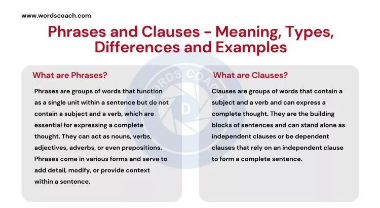 Phrases and Clauses - Meaning Types Differences and Examples - wordscoach.com