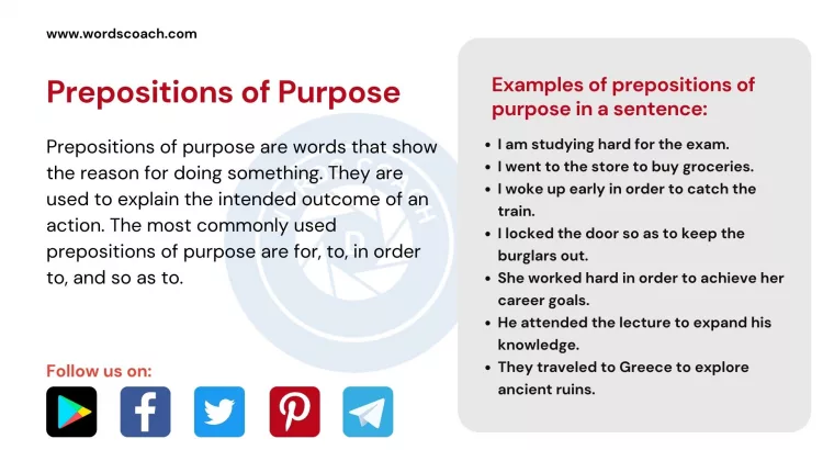 Prepositions of Purpose - wordscoach.com