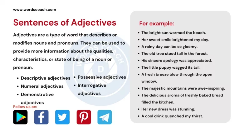 Sentences of Adjectives - wordscoach.com