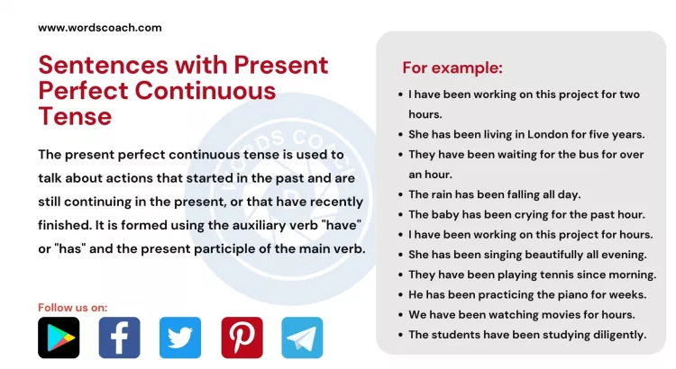 Sentences with Present Perfect Continuous Tense - wordscoach.com