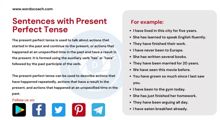 Sentences with Present Perfect Tense - wordscoach.com