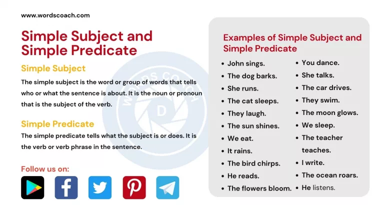 Simple Subject and Simple Predicate - wordscoach.com