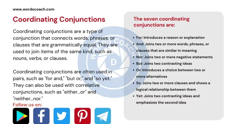 Coordinating Conjunctions - wordscoach.com