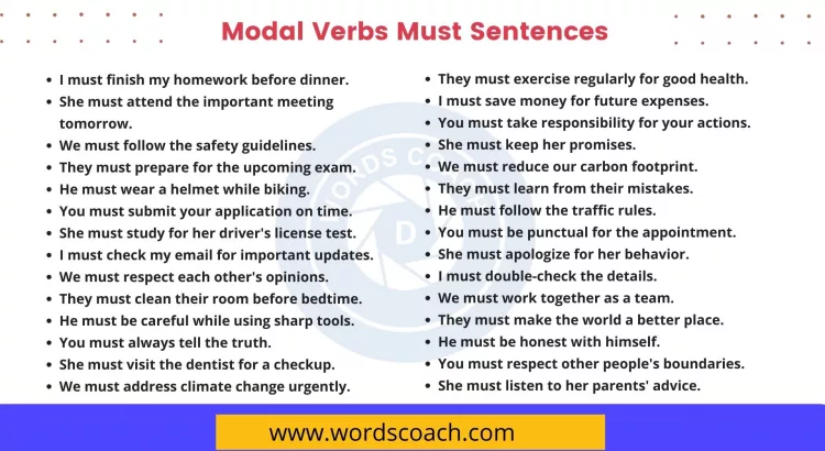 Modal Verbs Must Sentences - wordscoach.com