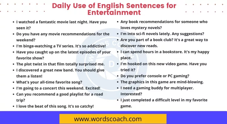 Daily Use of English Sentences for Entertainment - wordscoach.com