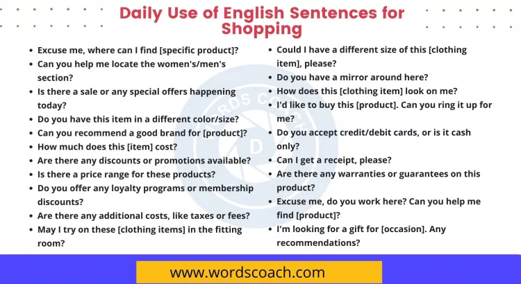 Daily Use of English Sentences for Shopping - wordscoach.com