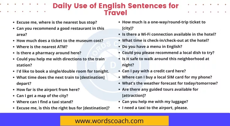 Daily Use of English Sentences for Travel - wordscoach.com