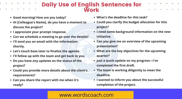 Daily Use of English Sentences for Work - wordscoach.com
