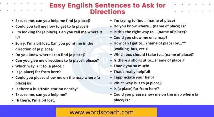 Easy English Sentences to Ask for Directions - wordscoach.com
