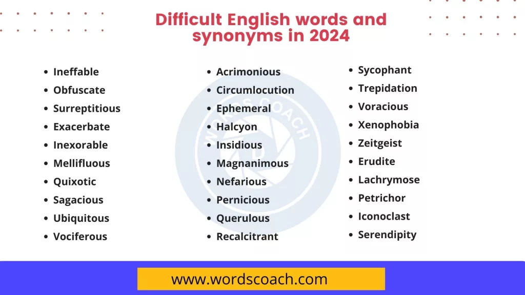 Difficult English words and synonyms in 2024 - wordscoach.com