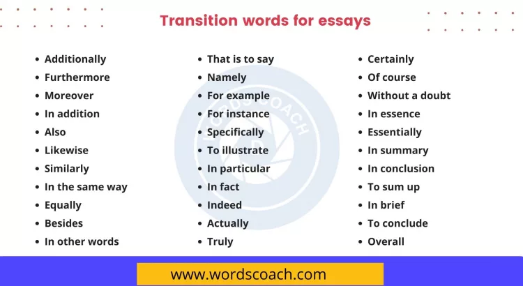Transition words for essays - wordscoach.com