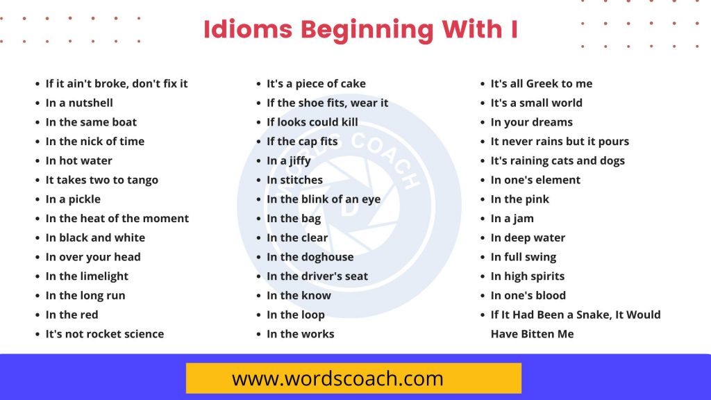 Idioms Beginning With I - wordscoach.com