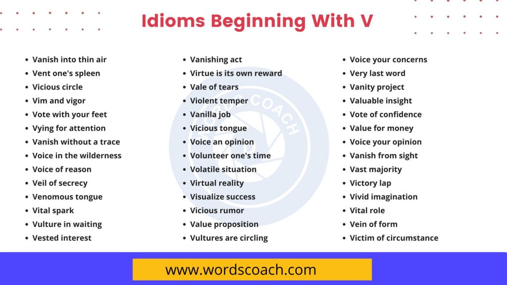 Idioms Beginning With V - wordscoach.com