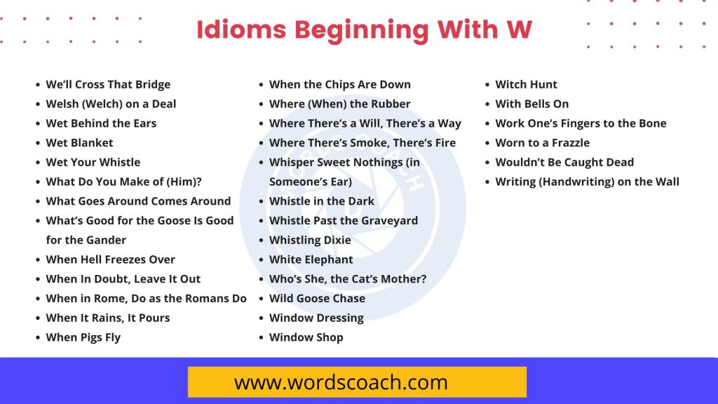 Idioms Beginning With W - wordscoach.com