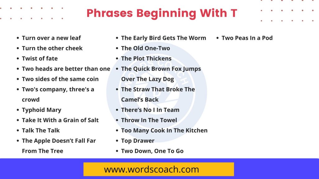 Phrases Beginning With T - wordscoach.com